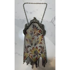Antique Mandalian Mesh Evening Bag Fringe Formal Party Enameled Purse Bag FLAWS